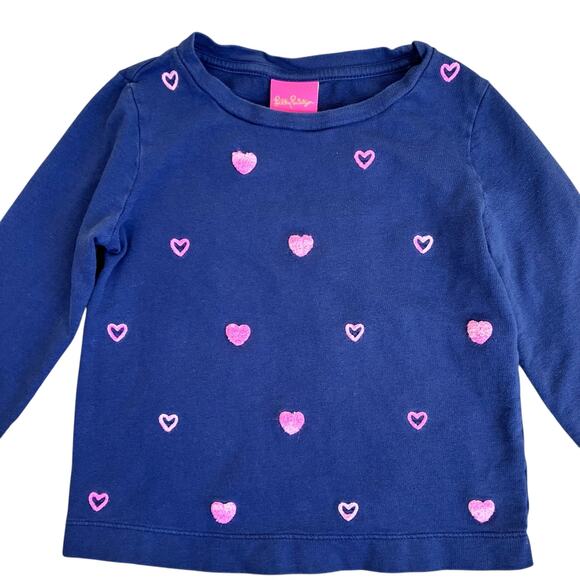 Lilly Pulitzer Girls Sz M 6-7 Mini Rami Navy Wild Heart Embroidered Sweatshirt - Picture 7 of 16